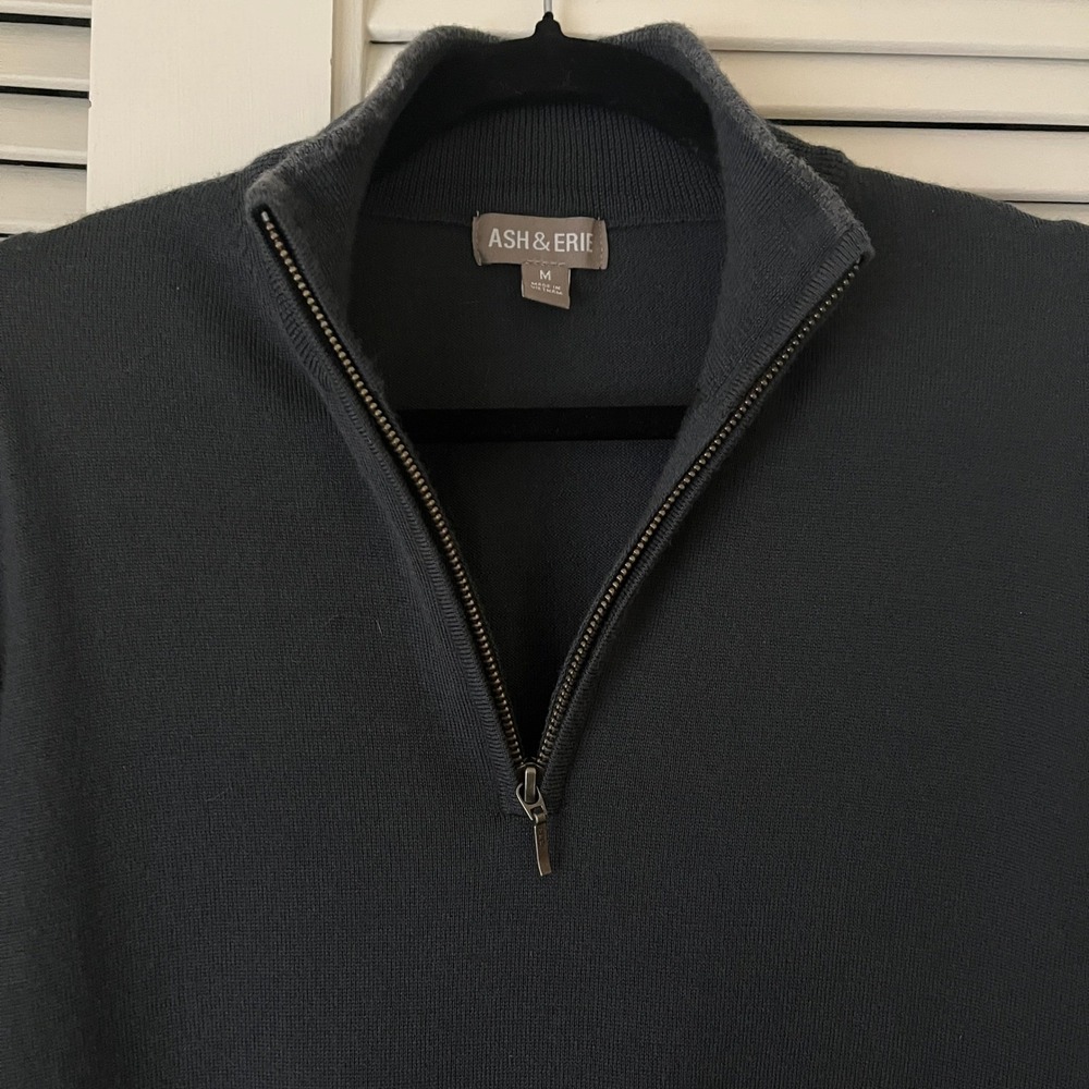 Ash & Erie Merino Wool Quarter-Zip Sweater Charcoal Gray Sz M - Picture 4 of 7